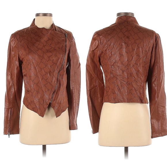 Anthropologie [BLANKNYC] Sharona Brown Snakeskin Print Faux Leather Jacket | XS - Picture 5 of 8